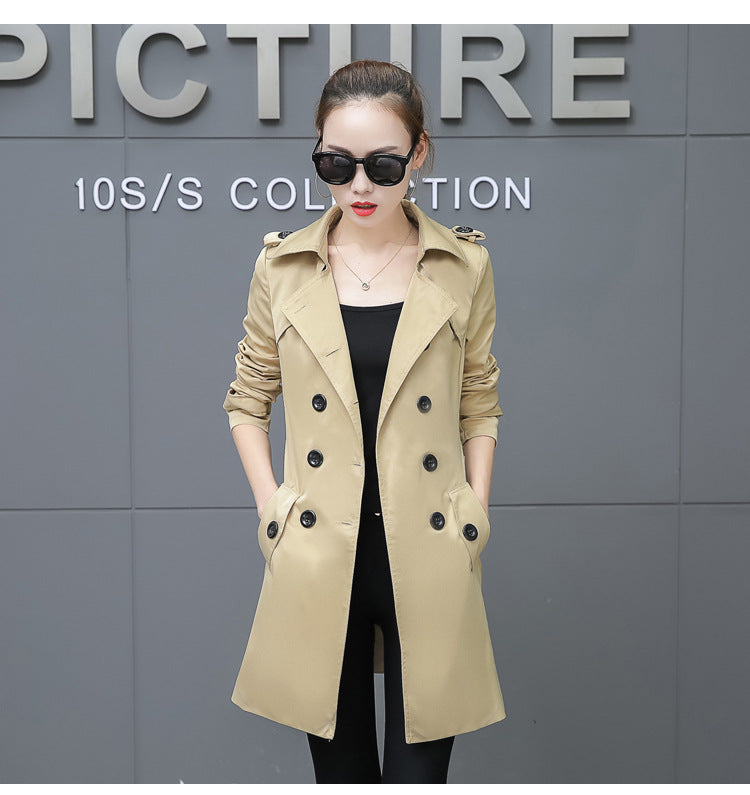 Plus Size Slim Mid-Length Trench Coat
