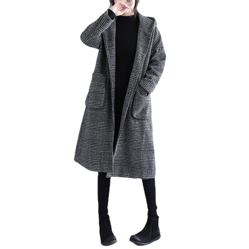 Plus Size Houndstooth Wool Coat