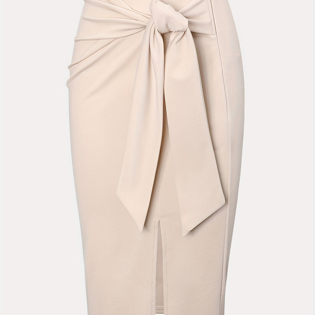 Elegant Monochrome High-waisted Knee-length Skirt For Women