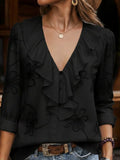 Women's Retro Ruffle-trimmed V-neck Shirt