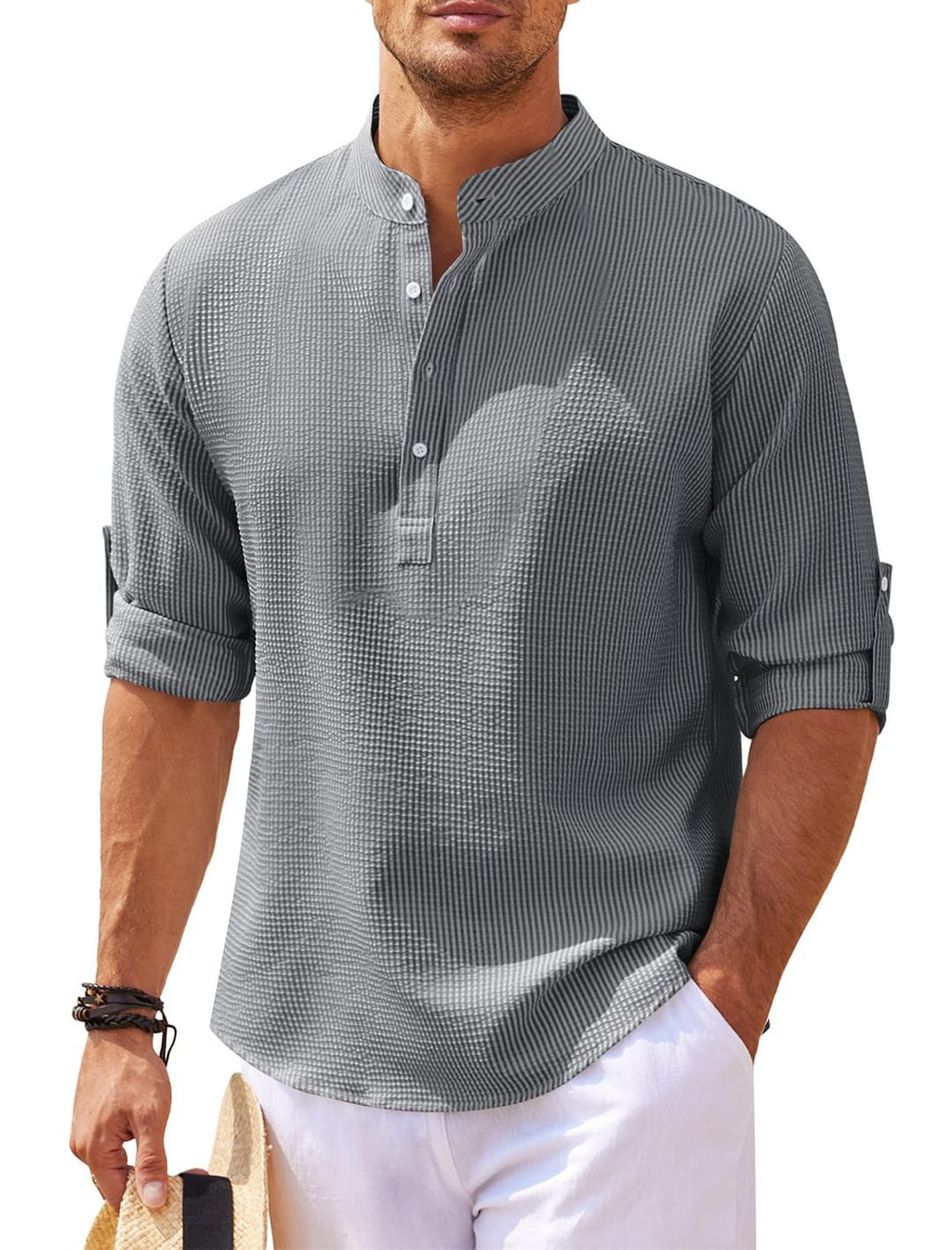 Men's Stand Collar Long Sleeve Shirt