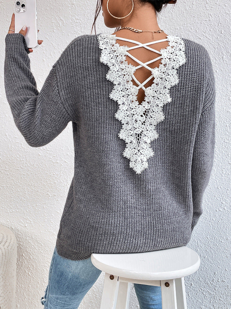 Backless V-Neck Sweater