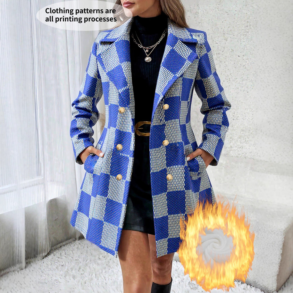 Plus Size Plaid Fleece-Lined Coat