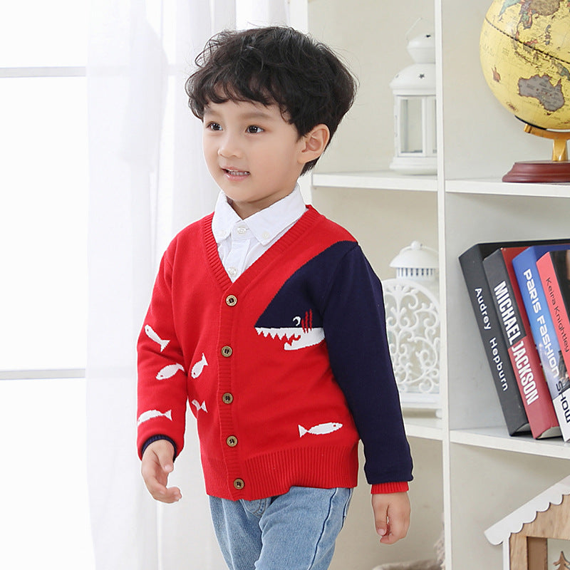 Kids' Fish Print V-Neck Cardigan