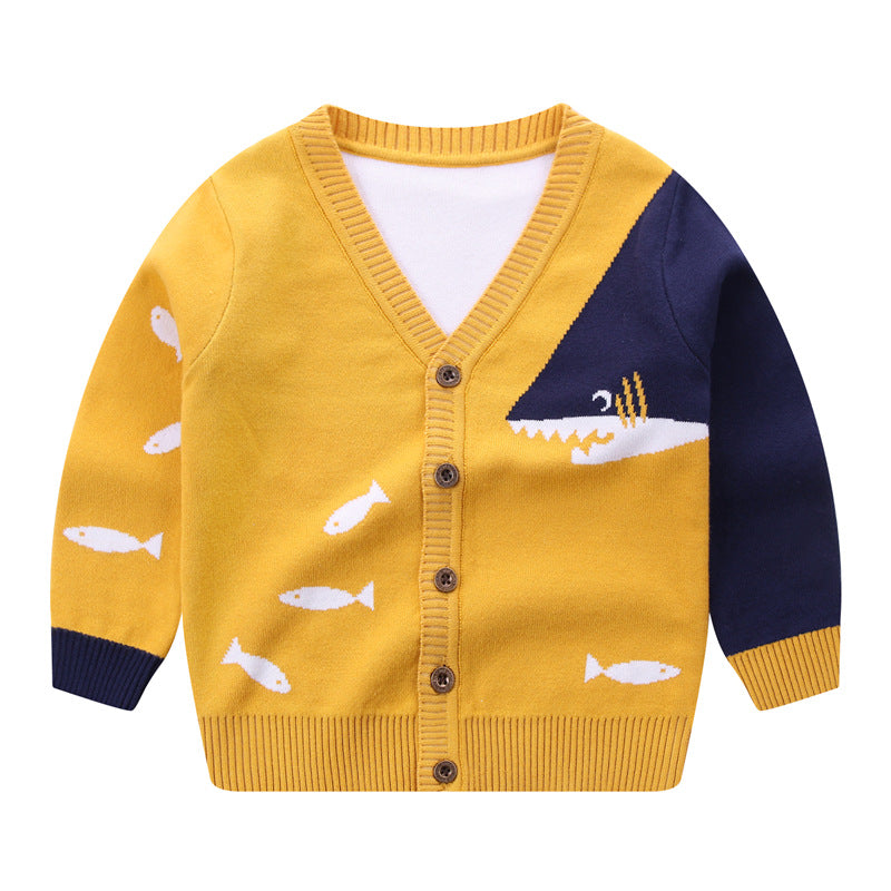 Kids' Fish Print V-Neck Cardigan