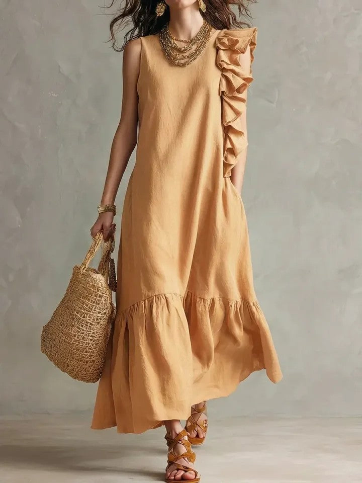 Irregular Ruffle Sleeveless Womens Dress