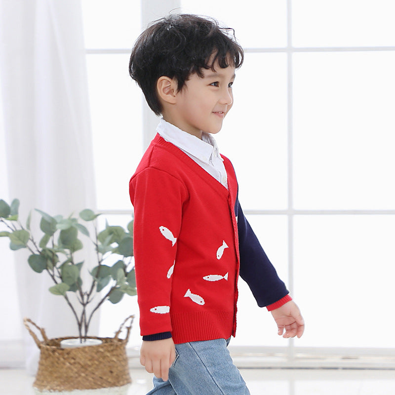 Kids' Fish Print V-Neck Cardigan