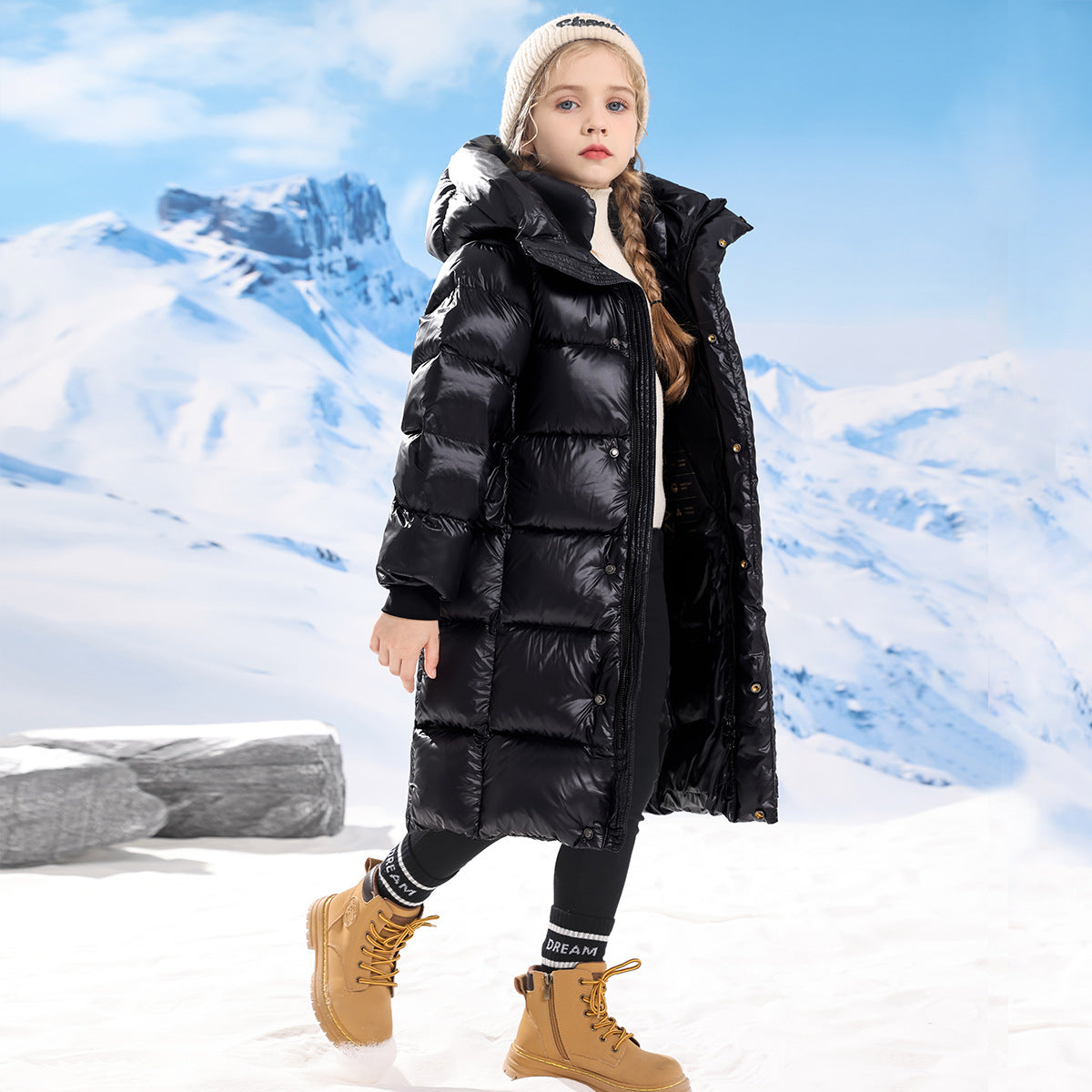 Girls' Long Hooded Puffer Coat