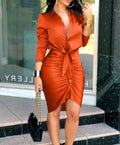 Lace-Up Long Sleeve Midi Shirt Dress