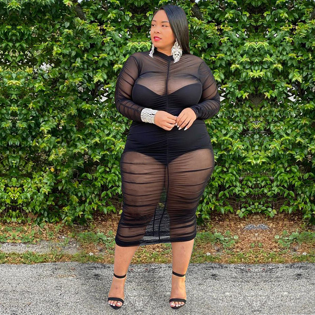 Plus Size Mesh Bodycon Dress