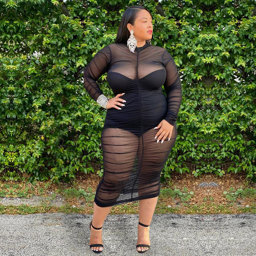 Plus Size Mesh Bodycon Dress