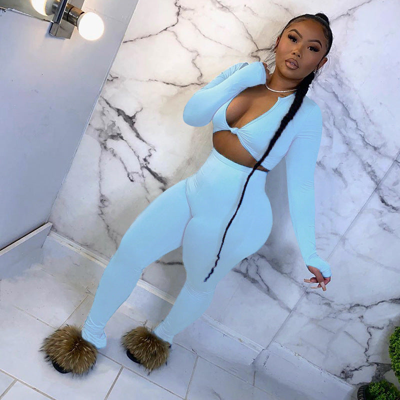 Long-Sleeve Crop Top & Leggings Set