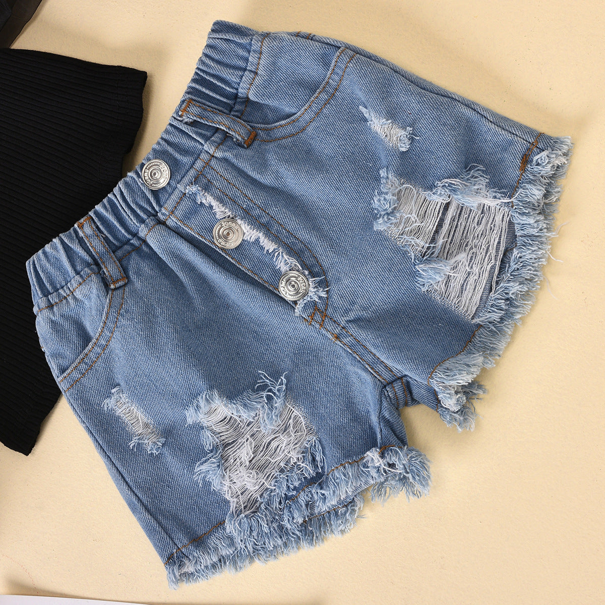 Kids' Striped Top & Denim Shorts Set