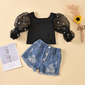 Kids' Striped Top & Denim Shorts Set