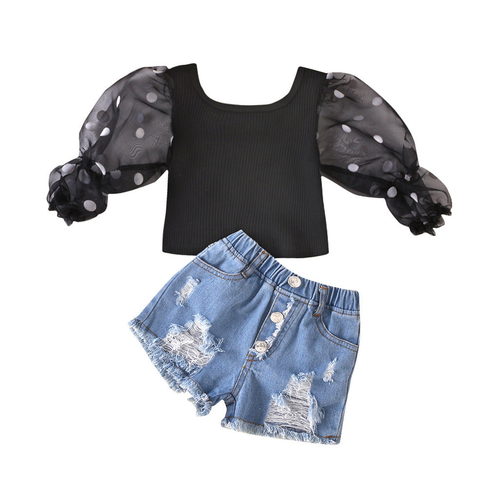 Kids' Striped Top & Denim Shorts Set