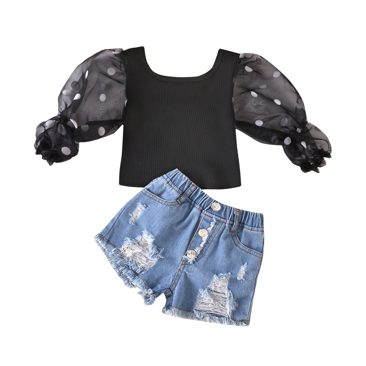 Kids' Striped Top & Denim Shorts Set