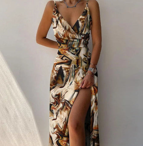 V-Neck Slit Slip Dress