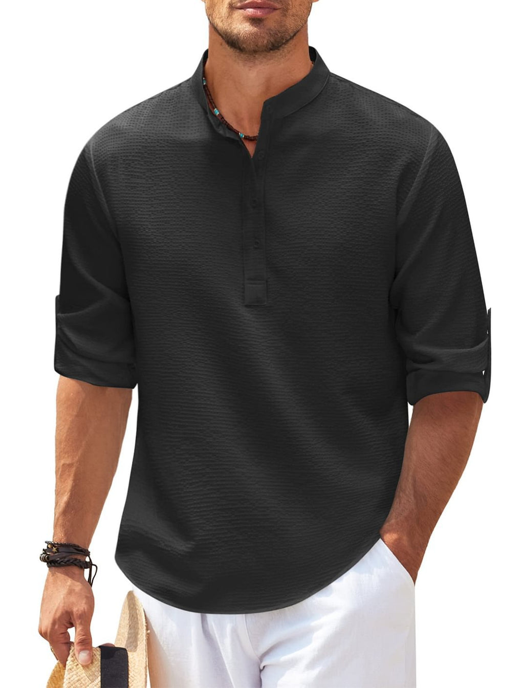 Men's Stand Collar Long Sleeve Shirt