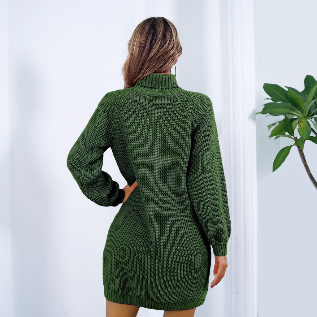 Button Turtleneck Sweater Dress