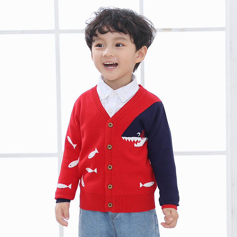 Kids' Fish Print V-Neck Cardigan