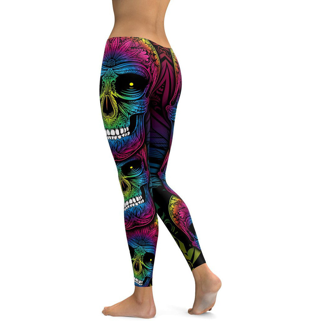 Plus Size Rainbow Skull Leggings