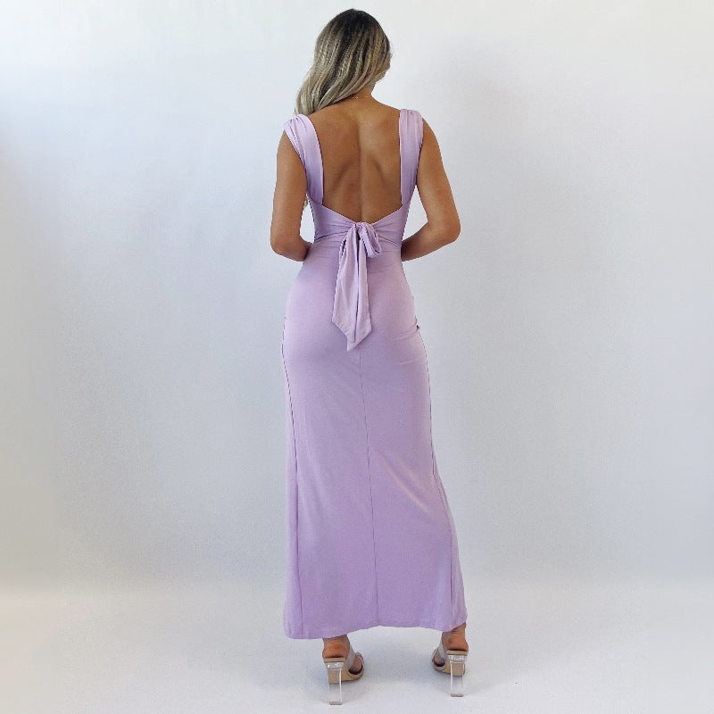 Tie-Back Sleeveless Slit Dress