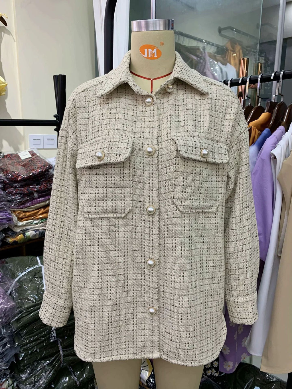 Plaid Pearl Button Coat