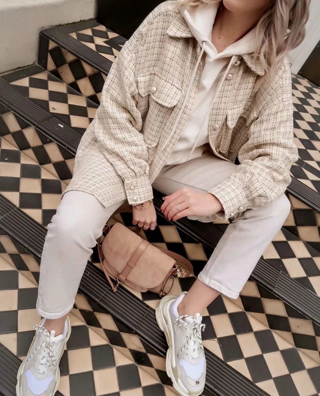 Plaid Pearl Button Coat