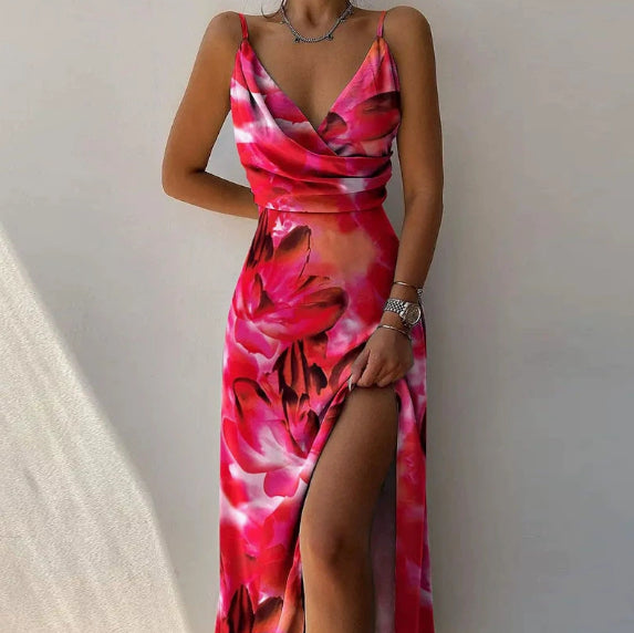 V-Neck Slit Slip Dress