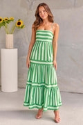 Striped Square Neck Maxi Dress with Pockets