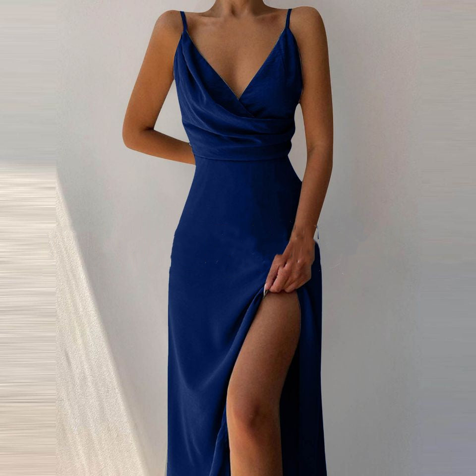 V-Neck Slit Slip Dress