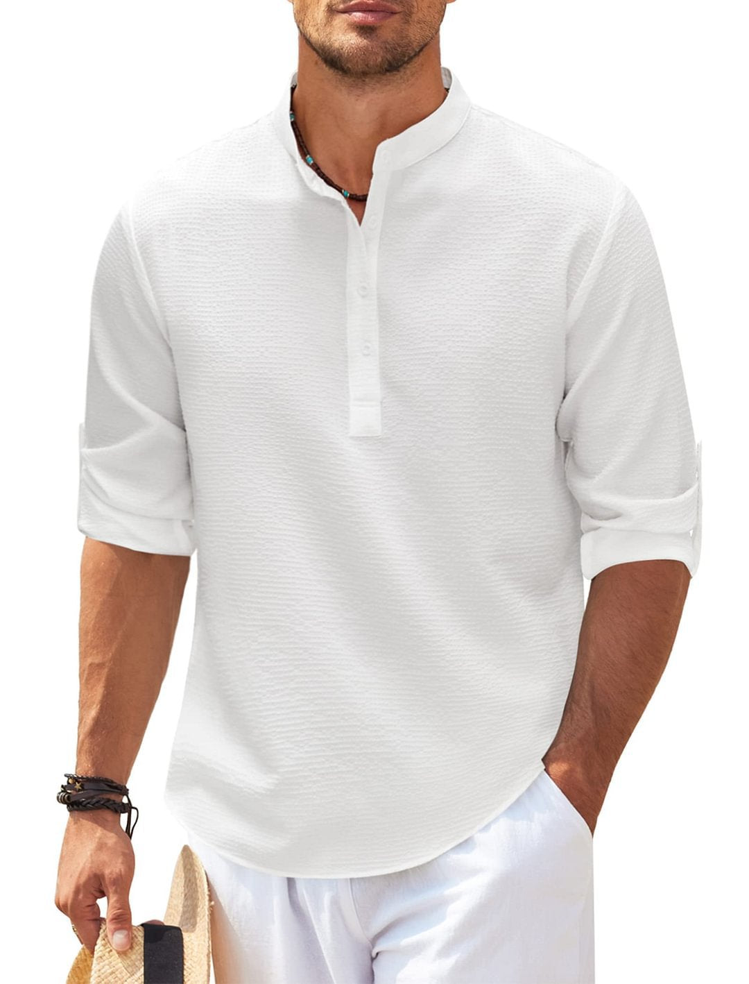 Men's Stand Collar Long Sleeve Shirt