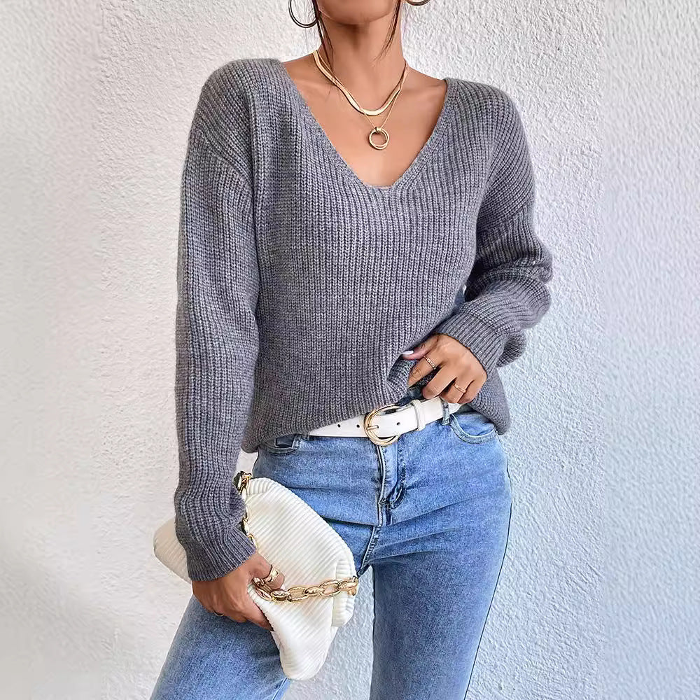 Backless V-Neck Sweater