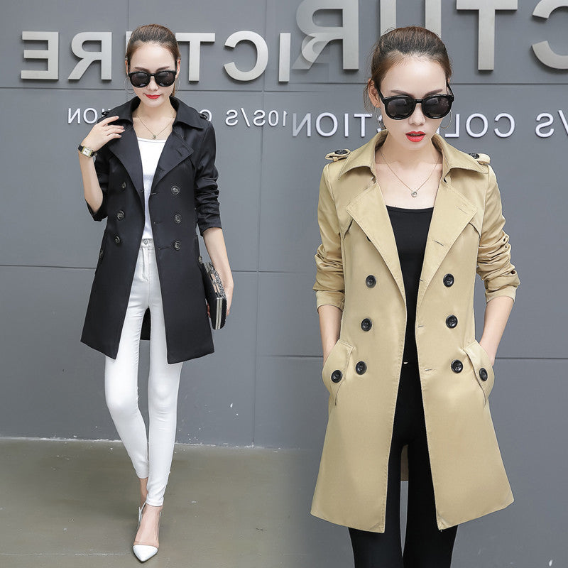 Plus Size Slim Mid-Length Trench Coat