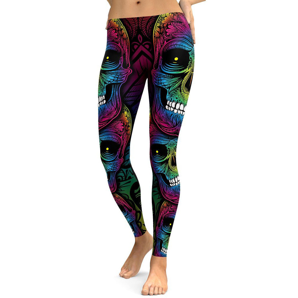 Plus Size Rainbow Skull Leggings
