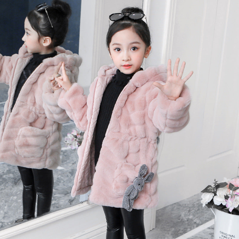 Girls' Faux Fur Hooded Coat