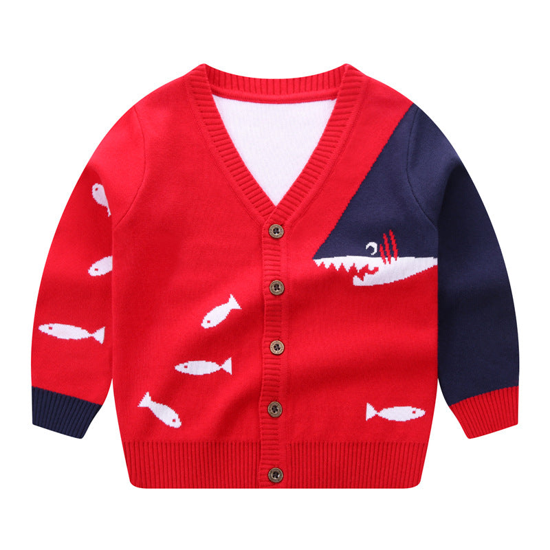 Kids' Fish Print V-Neck Cardigan