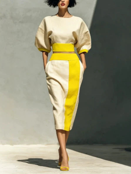 Color-Block Top & Midi Skirt Set