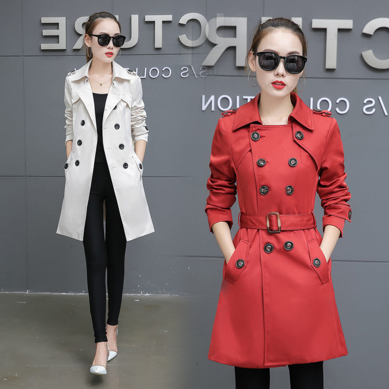 Plus Size Slim Mid-Length Trench Coat
