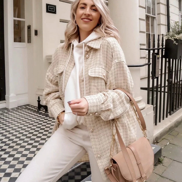 Plaid Pearl Button Coat