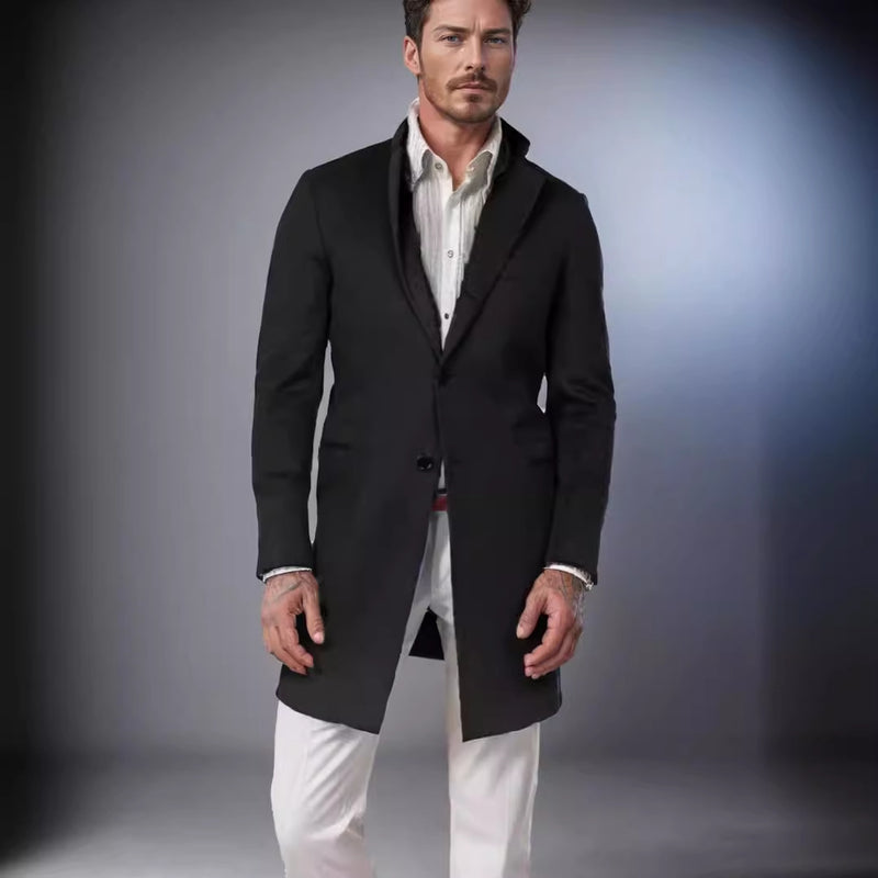Men's British Mid-Length Wool Coat