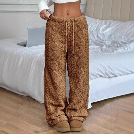 Women's Solid Color Front Tie Warm Casual Pants