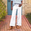 European And American Style High-Waisted Solid Color Cropped Flared Loose Wide-Leg Womens Trousers With Buttons