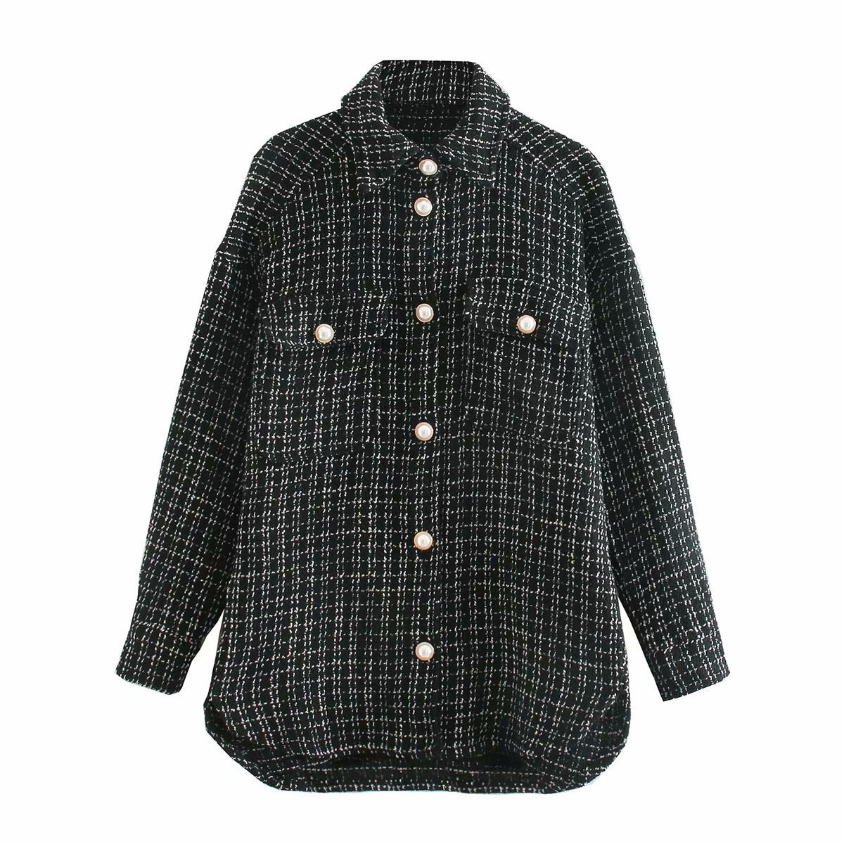 Plaid Pearl Button Coat