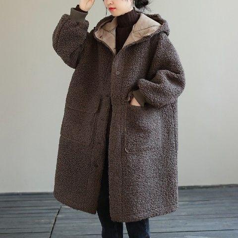 Plus Size Lamb Wool Hooded Coat