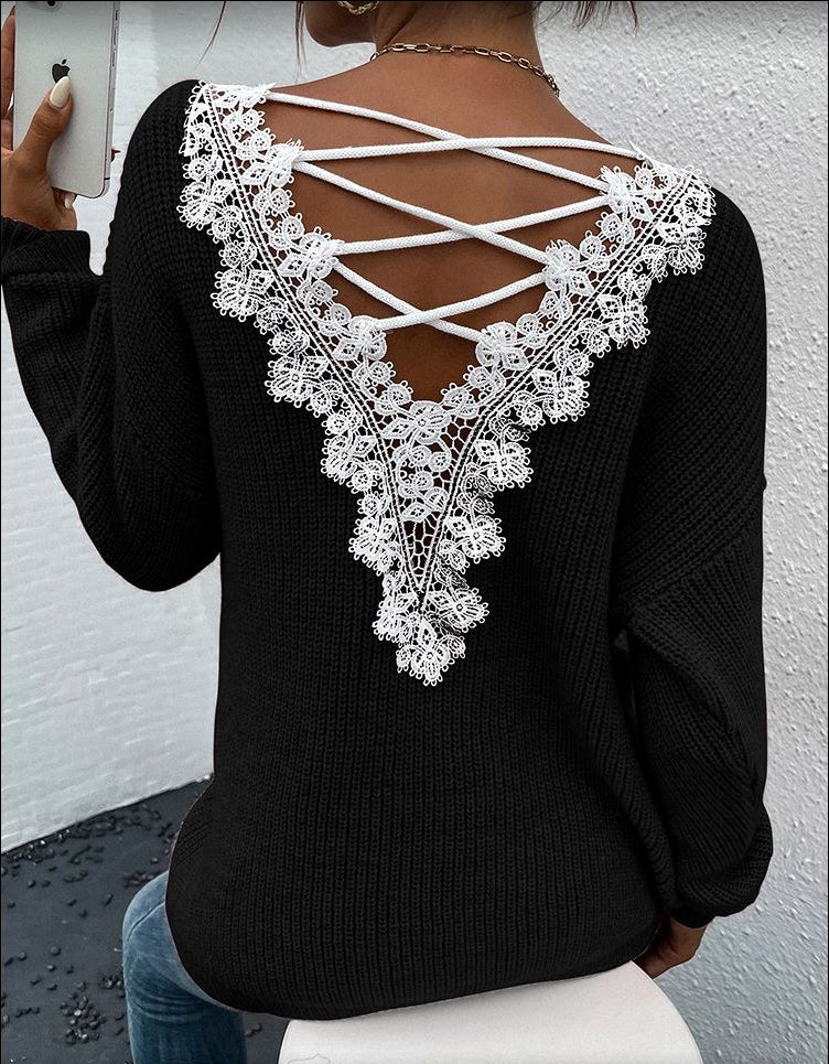 Backless V-Neck Sweater