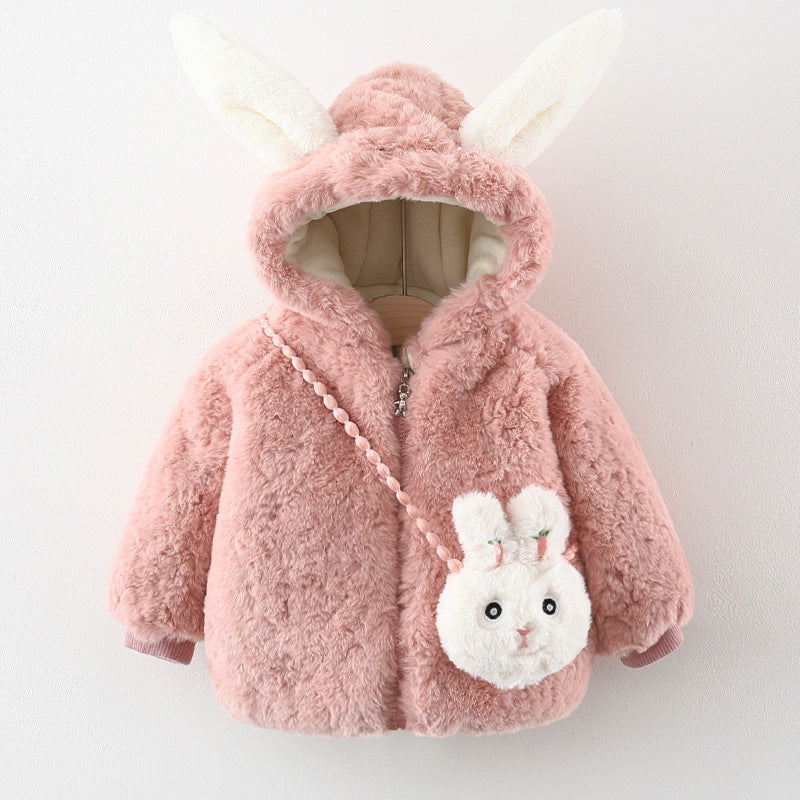 Girls' Bunny Hooded Plush Coat