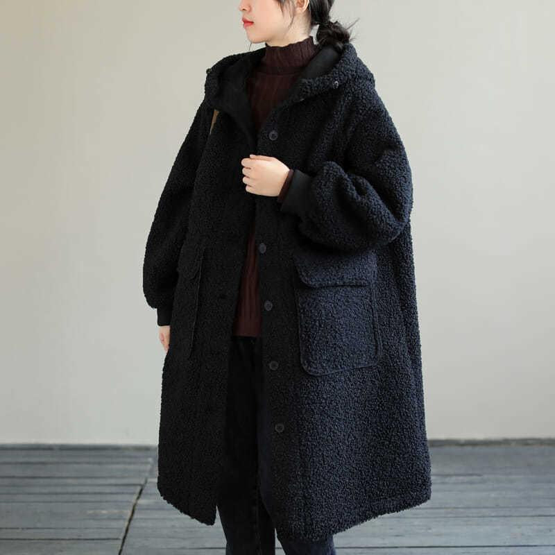Plus Size Lamb Wool Hooded Coat