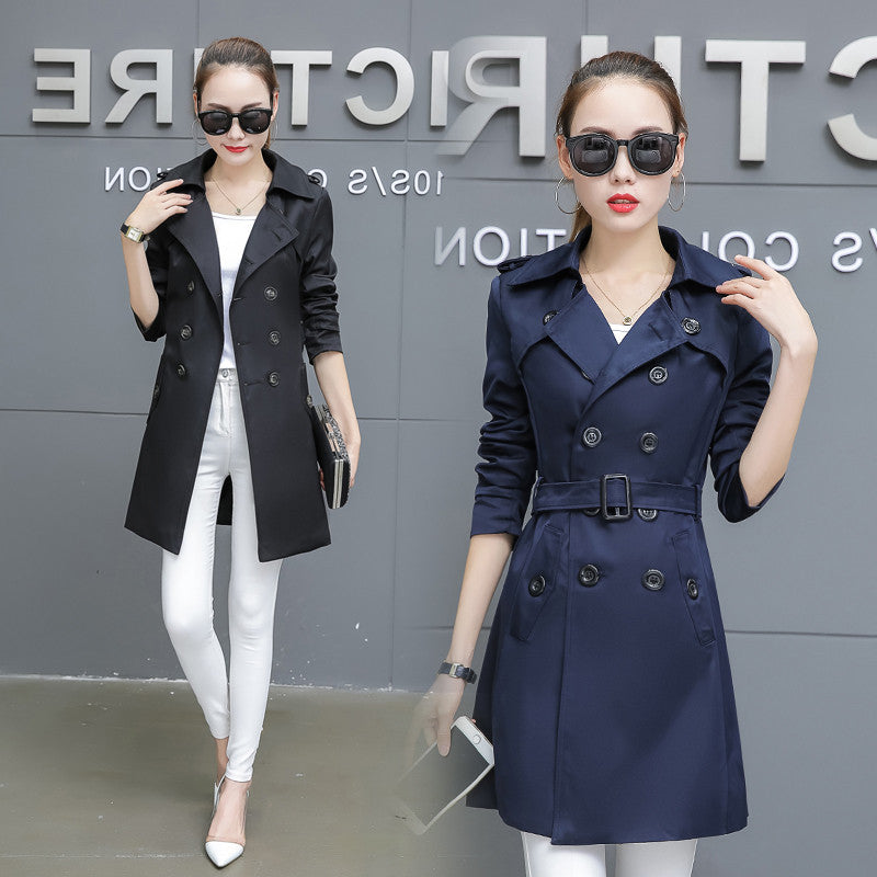 Plus Size Slim Mid-Length Trench Coat