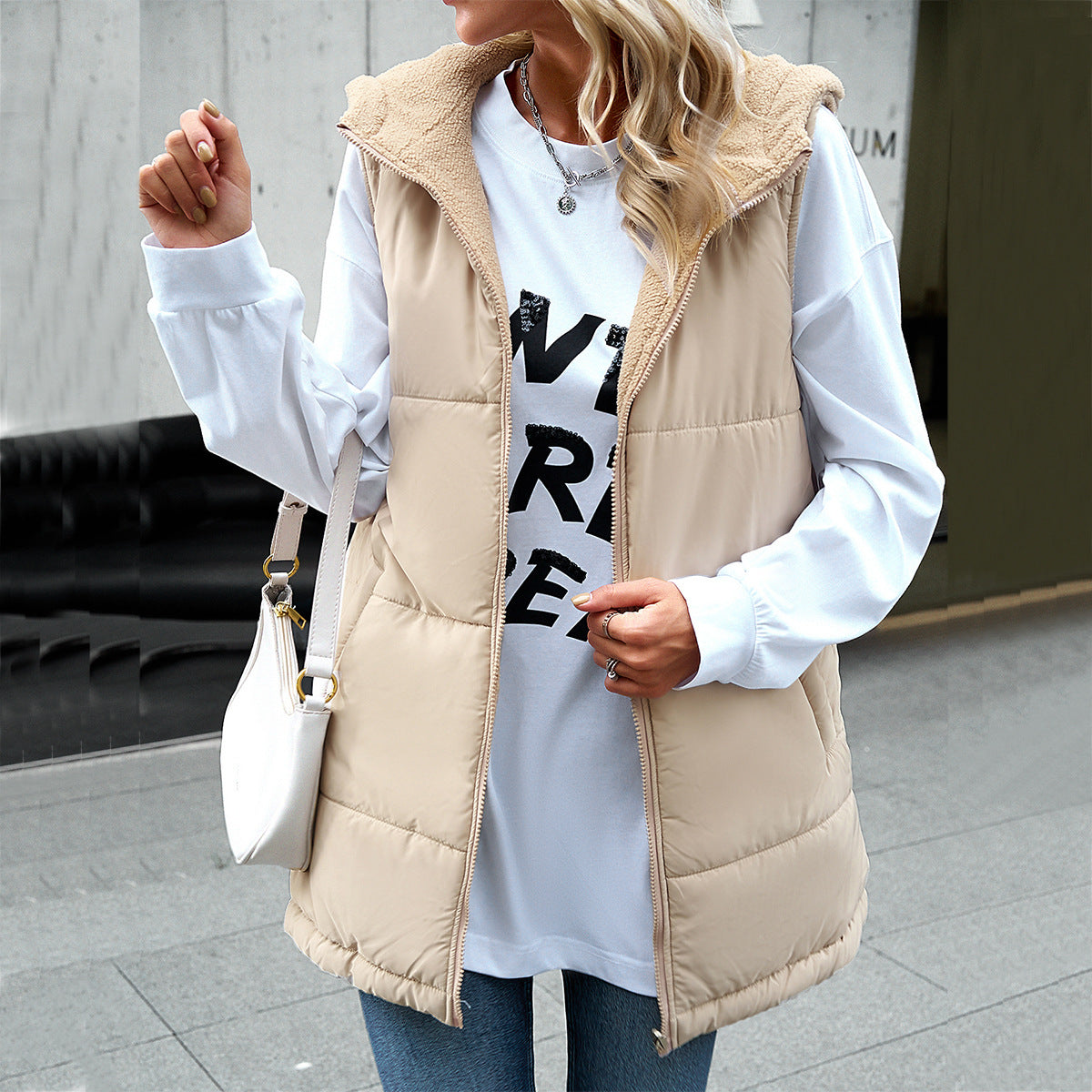 Hooded Mid-Length Puffer Vest